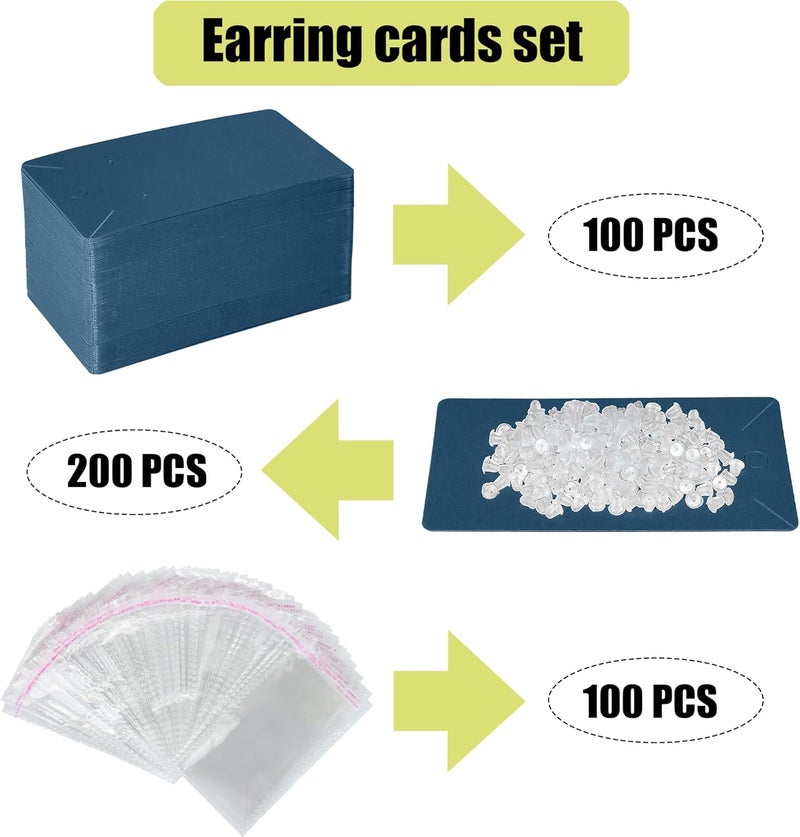 Twavang Blue Earring Display Cards with 100Pcs Earring Holder Cards, 200 Pcs Ear Backs and 100Pcs Jewelry Packaging Bag for Earrings Necklace Jewelry Display (3.5" x 2.3" Inches) - Image 3